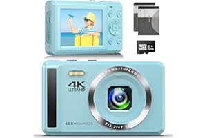 RUWAQART Digital Camera 4K UHD Vlogging Camera, 44MP Autofocus Compact Camera with 16X Digital Zoom, Rechargeable Point and Shoot Digital Camera with 32GB SD Card, 2 Batteries for Teens Kids Boys Girls(Blue)