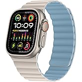 HITZEE Compatible with Apple Watch Band 49/46/45/44/42/41/40/38mm, Soft Silicone Magnetic Bands Strap Compatible for iWatch Ultra 3/2/1 SE3/2/1 Series 11 10 9 8 7-1 (42/44/45/46/49, Starlight/Blue)