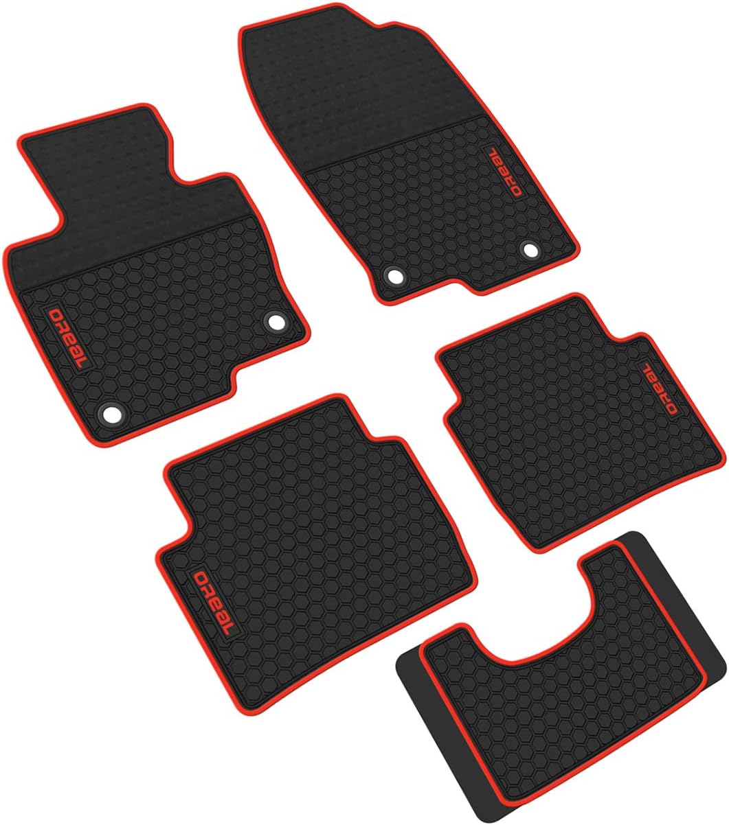 iallauto All Weather Floor Liners Custom Fit Mazda CX-5 CX5 2017 2018 2019 Heavy Duty Rubber Car Mats Vehicle Carpet Odorless-Black Red