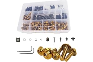 CHIFUN 195Pcs Motorcycle Fairing Bolt Kit Gold M5 M6 Stainless Steel Screws Assortment Kit Plastic Grommets Nuts Washers Clip