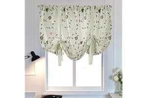 vctops Floral Embroidered Farmhouse Tie Up Shade Curtain Thermal Insulated Adjustable Balloon Curtain for Small Window Rod Pocket 1 Panel (31"x47",Floral D)