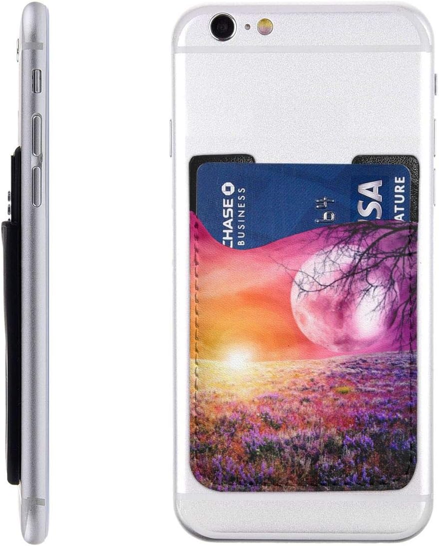 Card Holder for Back of Phone -Rainbow Moon Wallpapers Silicone Stick On Cell Phone Wallet with Pocket for Credit Card, ID, Business Card