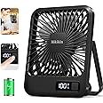 Mikikin Desk Fan Battery Operated, Portable USB Rechargeable Fan, 2000mAh 180° Tilt Folding Personal Fan With Power Display, 5 Speeds Ultra Quiet Table Fan for Desktop, Home, Travel - Black
