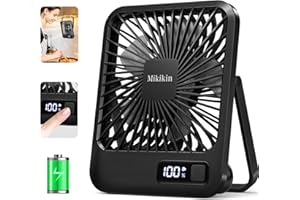 Mikikin Desk Fan Battery Operated, Portable USB Rechargeable Fan, 2000mAh 180° Tilt Folding Personal Fan With Power Display, 5 Speeds Ultra Quiet Table Fan for Desktop, Home, Travel - Black