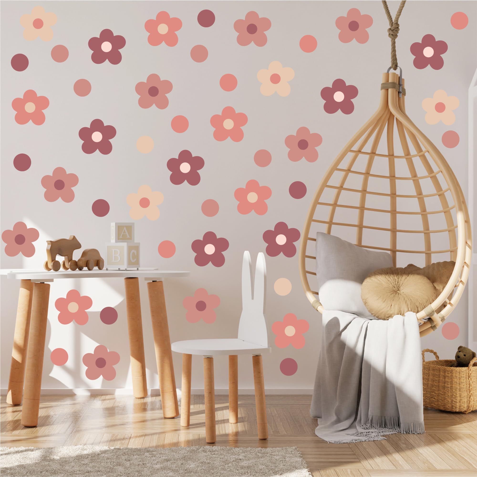 120 Pcs Daisy Wall Stickers, Boho Retro Floral Wall Decals, Easy Peel and Stick Daisy Stickers for Kids Nursery Wall Art Bedroom Classroom Office Wall Art Decor