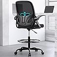 Kensaker Tall Drafting Chair with Footrest Ring for Home and Work, Ergonomic Home Desk Office Chair with Flip up Arms and Lumbar Support, Tall Extended Height Executive Desk Office(Black)