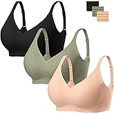 habibee Wireless Jelly Bra for Women Comfort Seamless Full Coverage Bras | No Underwire, 3 Pack Everyday Bralettes, V Neck, T-Shirt, Back Smoothing, Comfortable Brassiere, Soft Gel, Push Up, Sport