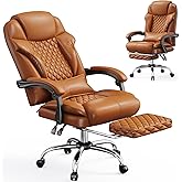 DurayLoly Big and Tall Office Chair 400lbs - Executive Ergonomic Desk Chair with Footrest, High Back Reclining Leather Chair with Lumbar Support for Home Office Brown