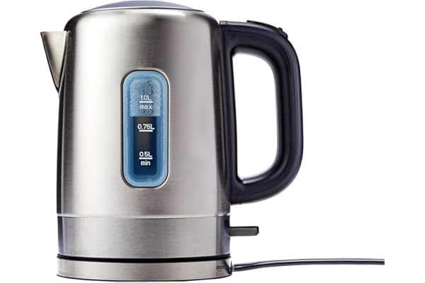 Amazon Basics Electric Stainless Steel Kettle for Tea and Coffee, BPA-Free, Fast Boiling, Auto Shut-Off, 1 Liter, 1500W, Black and Silver