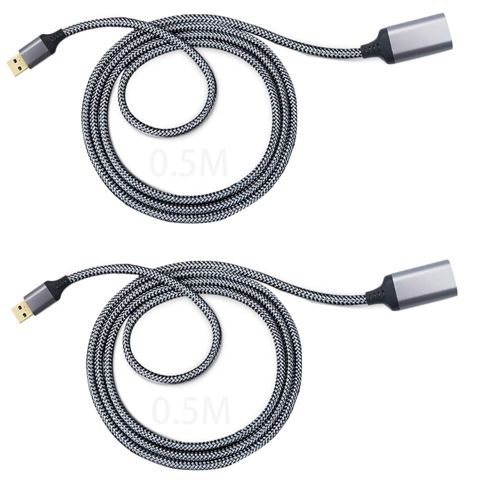 CESFONJER USB 3.0 Extension Cable, 2 Pcs 50 cm USB Male to Female Extension Cable Cord, Compatible with Printer, Scanner, Keyboard, Hard Drive, Card Reader, Camera (gray)