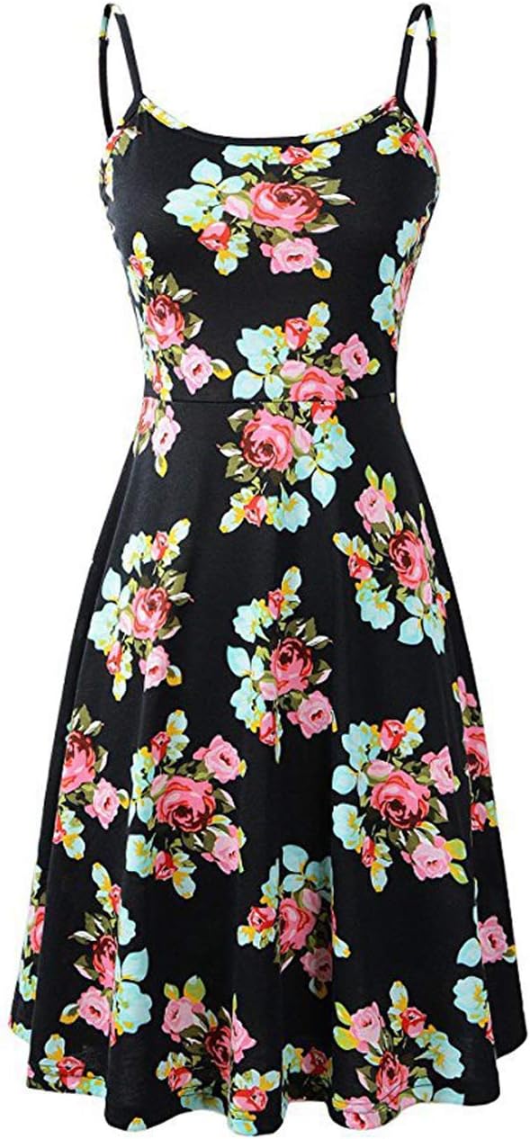 Women's Sleeveless Midi Dress, Summer Casual Loose Boho Straps Sexy Floral Cocktail Simple Long T-Shirt Dresses for Beach Evening Party Vacation