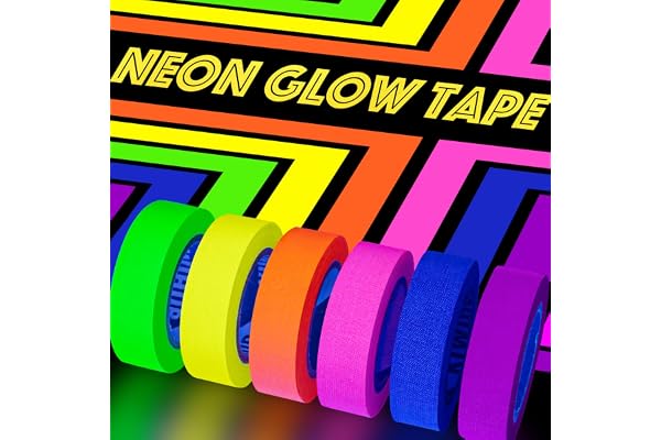 KIWIHUB UV Blacklight Reactive Fluorescent Cloth/Neon Gaffer Tape, Super Bright Spike Tape for Glow Party Supplies, 0.6inch x