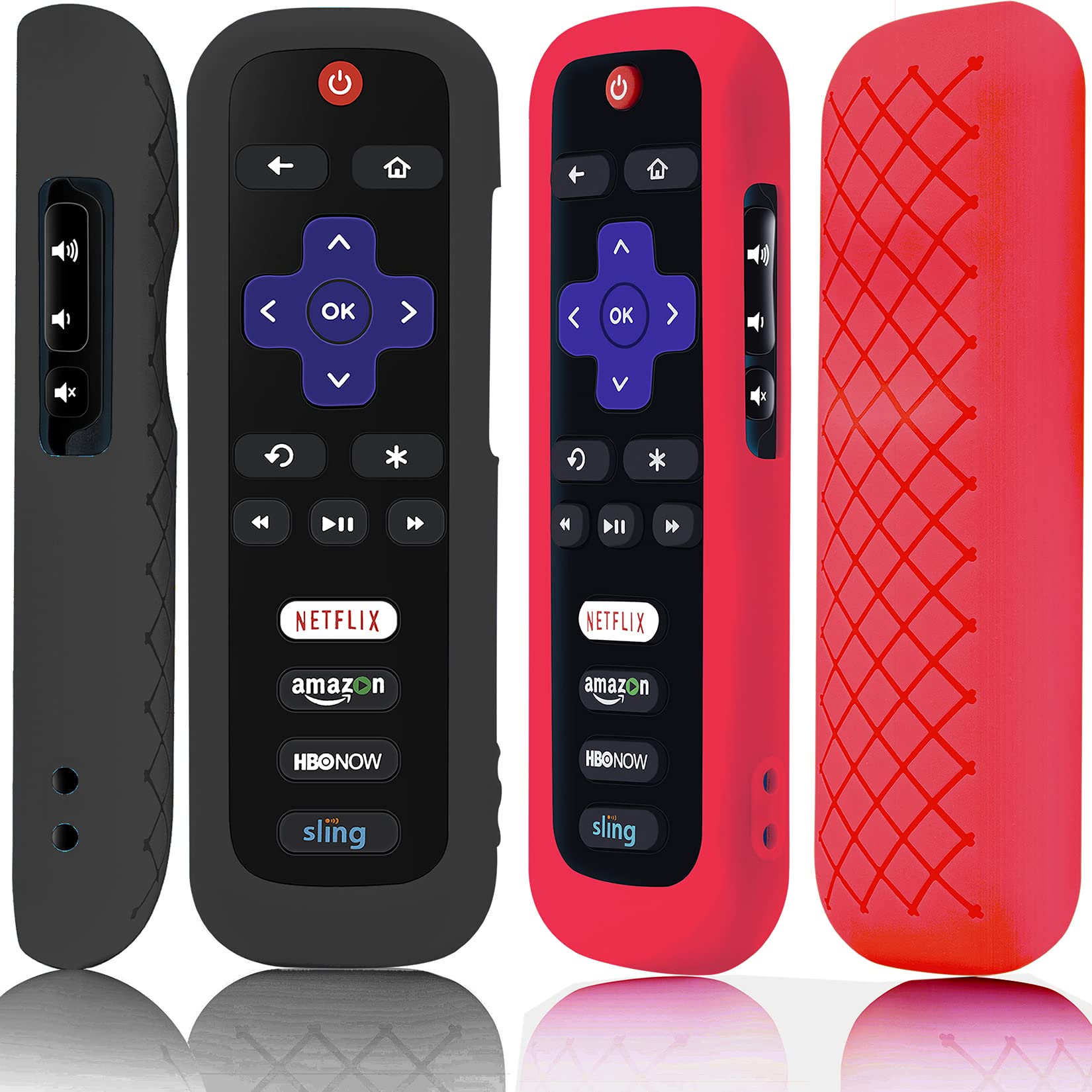 Photo 1 of 2 Pack Remote Case Battery Cover for TCL Roku Smart TV Steaming Stick Remote, Silicone Protective Controller Universal Sleeve Skin Black and Red