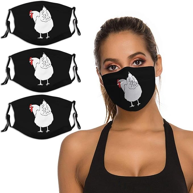3 Pieces Face Masks Hen Chicken Love Reusable Washable Adjustable Black