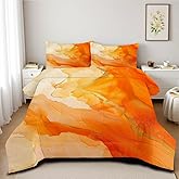 CCoutueChen Orange Marble Comforter Set Queen Size Gold Glitter Marbling Bedding Set Watercolor Abstract Art Down Comforter Burnt Orange Marble Print Bed Set for Kids Teens Adult Bedroom Decor 3Pcs