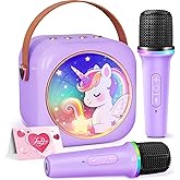 Mini Karaoke Machine with 2 Wireless Microphones,Gift for 3-12 Years Old, 2026 Best Christmas Birthday Toy for Girls Boys Party (Purple)