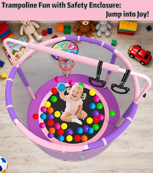 LANGXUN 60″ TRAMPOLINE FOR KIDS, 5FT TODDLER MINI 6-IN-1 TRAMPOLINE INDOOR OUTDOOR WITH SWING, BASKETBALL HOOP, DART BOARD, RINGS, CHRISTMAS TOYS BIRTHDAY GIFTS FOR GIRLS BOYS