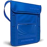 VENTURE 4TH Neck Wallet for Women & Men – RFID Blocking Passport Holder for Travel, Hidden Neck Pouch with 6 Compartments, Slim Lightweight Travel Organizer with Adjustable Strap (Sleek Blue)
