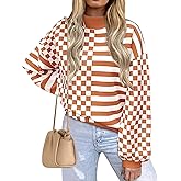 HEHULL Women's Crewneck Lantern Long Sleeve Sweaters 2025 Oversized Ribbed Knit Pullover Jumper Tops