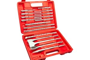 TOPEX 17 Piece SDS Plus Rotary Hammer Drill Bits Set & Chisel Bits Hole Tool Set Drilling Bricks, Concrete, Wall,Stone