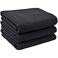 VIVOTE Microfiber Kitchen Drying Towels Dish Towels Waffle Weave Tea Towels Super Soft and Absorbent 3PackBlack 16 x 22 Inch