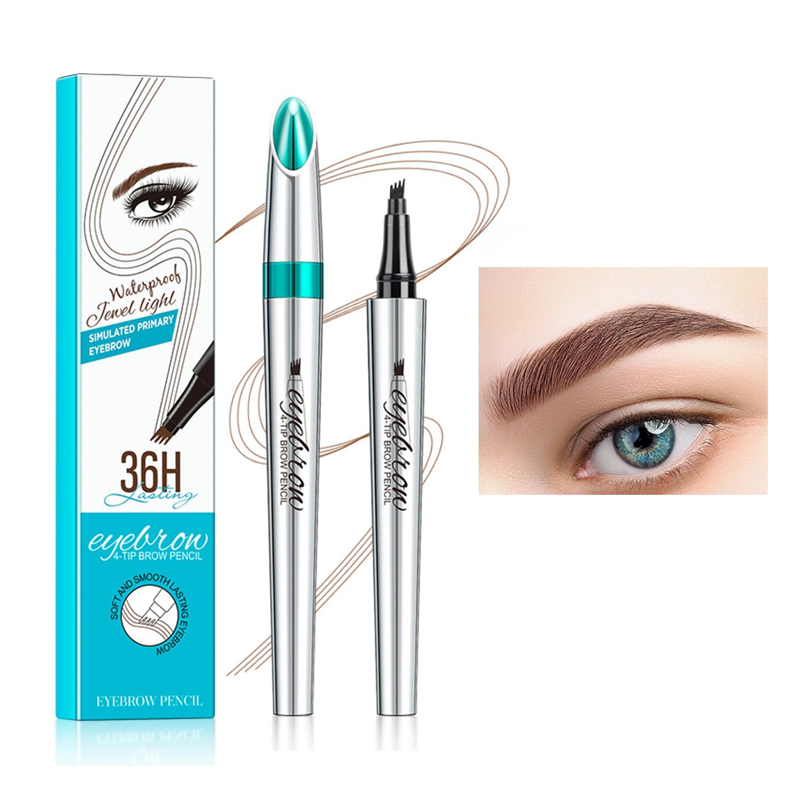 Weixinbuy 4D Four-Tip Waterproof Eyebrow Pen - Long-lasting, Smudgeproof Liquid Pencil for Fine Natural Strokes (2# Reddish Brown)