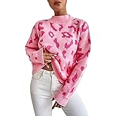 MakeMeChic Women's Leopard Pattern Mock Neck Drop Shoulder Long Sleeve Sweater Pullover Top