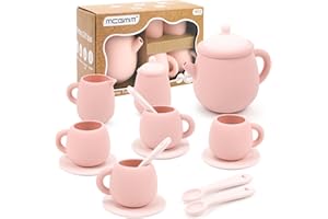 MCGMITT Silicone Tea Party Set, Toy Tea Set for Toddlers Kids, Includes Teapot, 4 Tea Cup and Coasters, Creamer, Sugar Bowl, 4 Spoon, Dishwasher Safe Pretend Teapot Set for Girls Boys Birthday Gifts