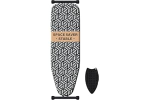 caius Ironing Board, Compact and Space Saver Full Size Ironing Board, Extra Wide Ironing Area with Extra Thick Heavy Duty Padded Cover, Stable Structure, Easy to Fold