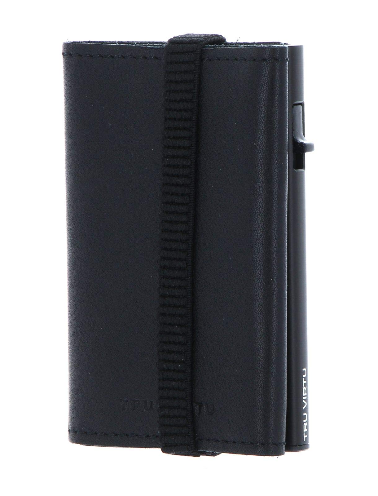 Tru Virtu® Wallet Click & Slide Strap Edge Nappa Black Black/Black I Card case RFID NFC Protection I Genuine Italian Leather Card Holder I Credit Card Holder I Slim Wallet I smart Wallet