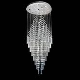 7PM W20 X H47 Modern Foyer Crystal Chandelier, 6-Lights Round LED Modern Raindrop Crystal Chandeliers Pendant Light for Hall 