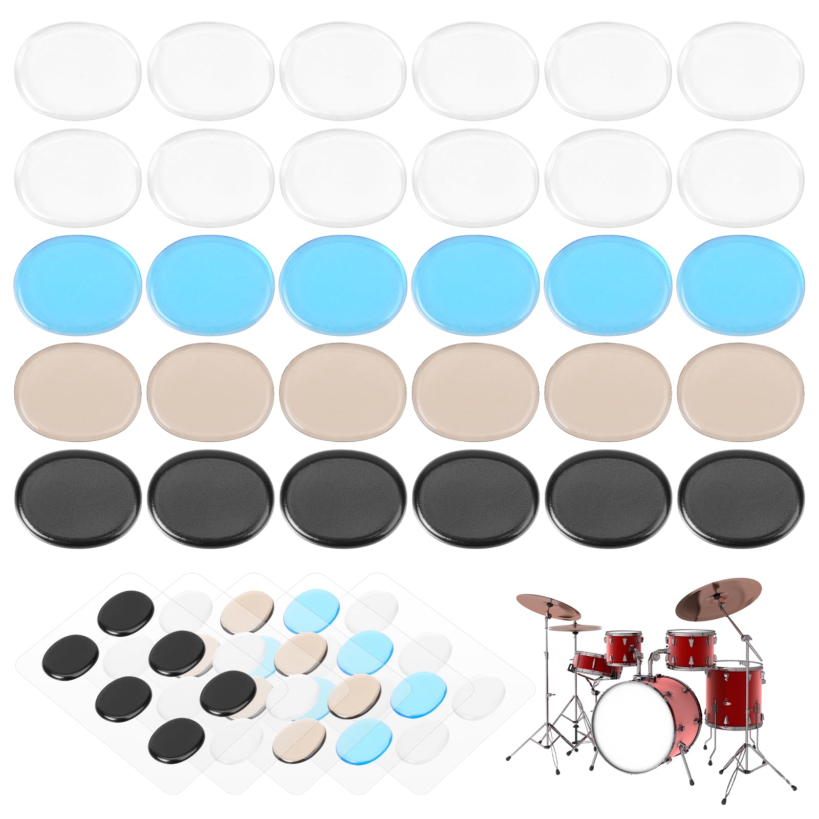 thumbnail interactive-video image 1 of 30PCS Adhesive Drum Dampeners Pads Silicone Drum S... - Vicedeal 1 of 13