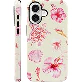 Lovmooful for iPhone 16 Case Marine Life Cute Flower-Turtle | Tropical Sea Animal Pattern,Dual Layer Design,Hard Shell + Silicone Cover,for Girls Women Girly,Shockproof Protective