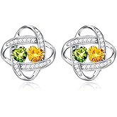 Iefil Double Birthstone Earrings for Women - 925 Sterling Silver Stud Earrings | Anniversary Birthday Gifts for Women | Jewelry Gifts for Wife Girlfriend Mom Daughter