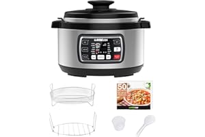 GoWISE USA GW22708 Ovate 8.5-Qt 12-in-1 Electric Pressure Cooker Oval with Slow Cook, Rice, Yogurt, Egg, Saute, Steamer, Keep Warm Functions + Accessories & Recipes, Stainless Steel