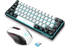 Snpurdiri 2.4G Wireless Gaming Keyboard and Mouse Combo, Include Mini 60% Merchanical Feel RGB Backlit Keyboard, Ergonomic Vertical Feel Small Wireless Mouse(Black and White)