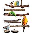 Bissap Bird Perch Stand 7PCS, Natural Grape Wood Pole Standing Parrot Cage Branch Paw Grinding Fork Parakeet Platform Hammock for Conures Budgies Finches Cockatiels Small Birds Exercise Training