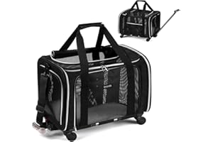 BAGLHER Dog Carrier Bag with Wheels,Airline Approved Soft Side Pet Travel Rolling Small Medium Dog Carrier with Fleece Pad for Hiking Picnic Black