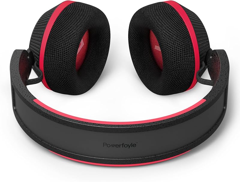 TAA6219BK Solar Powered Self Charging On Ear Bluetooth Headphones - 80 Hour Battery Reserve Ideal for Working Out, Running and Other Sports - Black and Red
