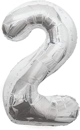 Unique Silver Number 2 Shaped Large Foil Balloon 86cm 34in
