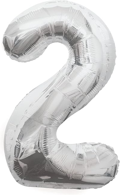 Unique Silver Number 2 Shaped Large Foil Balloon 86cm 34in