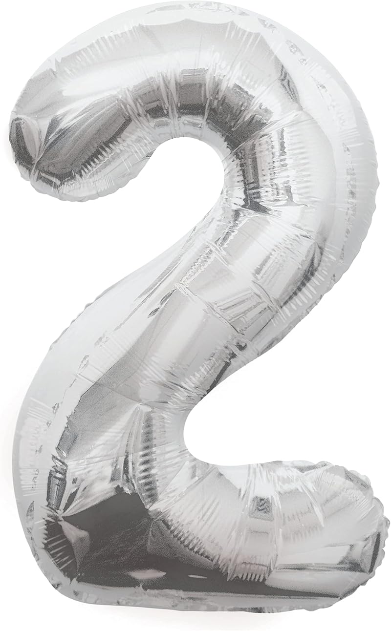 Unique Silver Number 2 Shaped Large Foil Balloon 86cm 34in