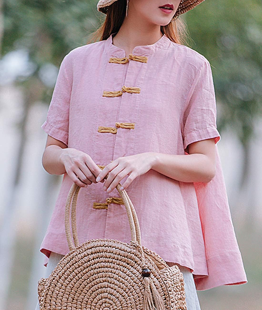 YESNO Women A-Line Dressy Linen Tops w 