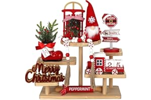 SYNCVIBE Christmas Decorations 8 PCS Tiered Tray Decor Set, Cute Tabletop Christmas Decor for Home Shelf Mantel Fireplace Office Desk Coffee Bar Xmas Table Centerpieces Tray Objects Holiday Decoration Set