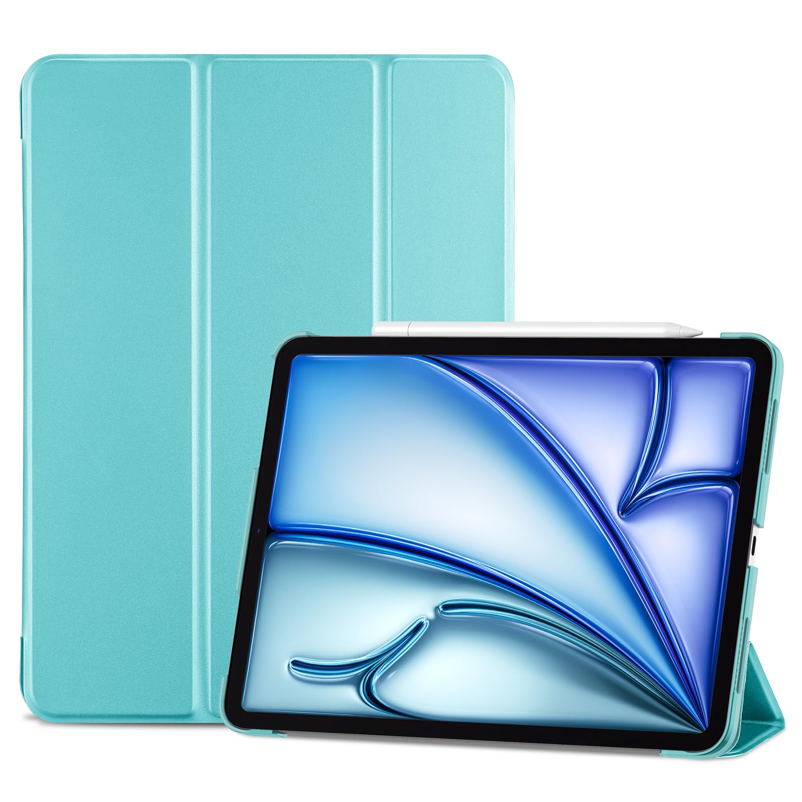 ProCase Smart Case for iPad Air 11-inch M4 (2026, 8th Gen) / M3 (2025) / M2 (2024) & 10.9 Inch iPad Air 5th (2022) & 4th (2020) – Protective Hard Back Cover with Auto Sleep/Wake - Aqua