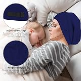 WLLHYF Silk Bonnet Sleep Cap Satin Lined Beanie Adjustable Turban Navy Blue view 5