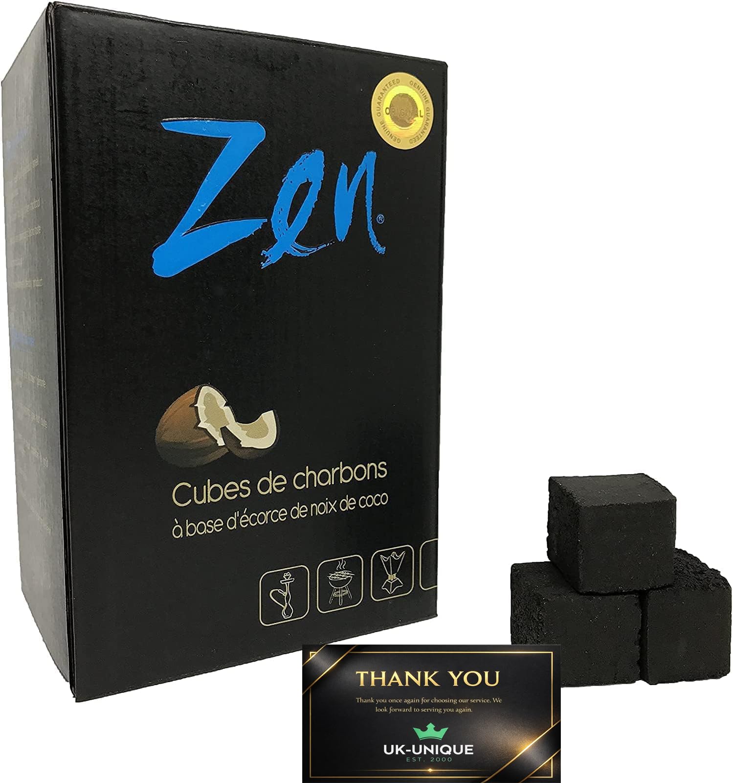 Zen Shell Coal Cubes, Coconut Charcoal Cubes for Shisha | (Zen Coconut)
