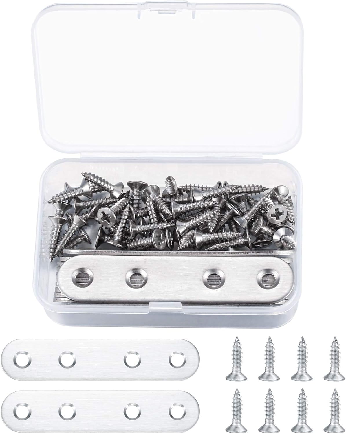 10PCS Flat Straight Fixing Plates, Shelf Brackets & Supports Stainless Steel, Brace Brackets Fixing Mending Plates