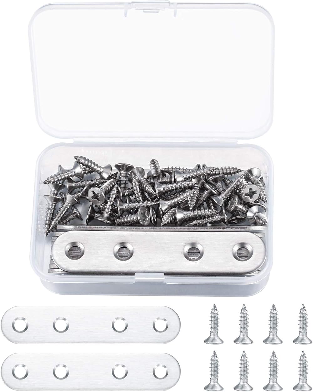 LJHOME 10PCS Stainless Steel Flat Straight Fixing Plates Brackets Screws