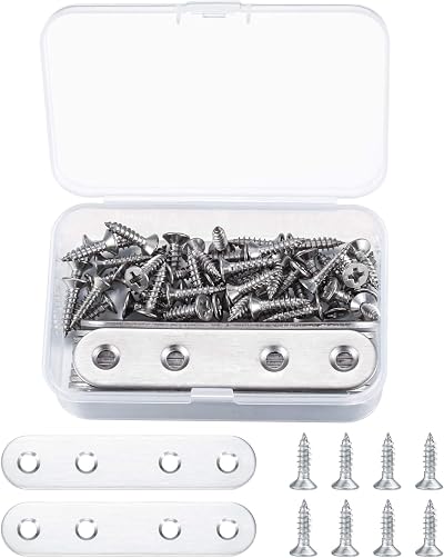 LJHOME 10PCS Stainless Steel Flat Straight Fixing Plates Brackets Screws